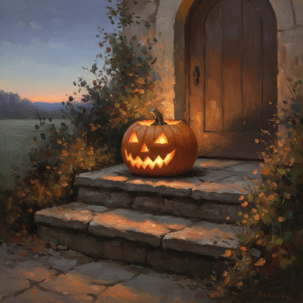 Jack-o-lantern pumpkin glowing at dusk, representing the Halloween question in Islam