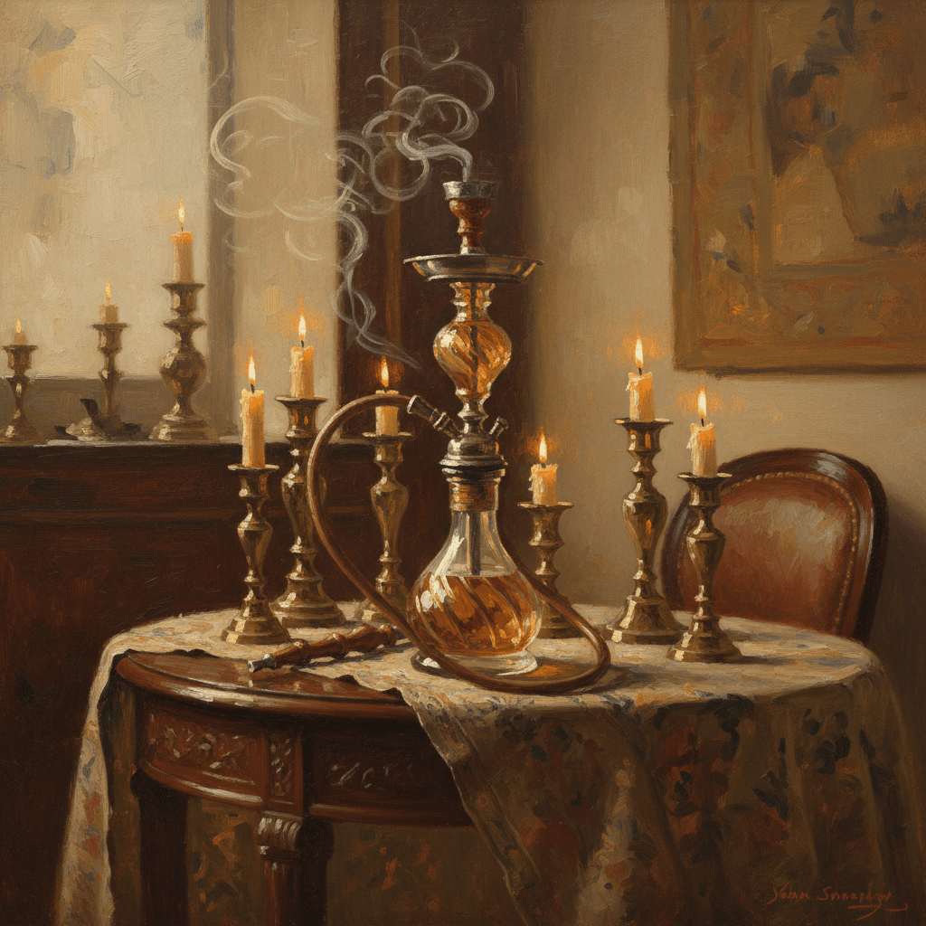 Ornate hookah pipe resting on a wooden table, representing the Islamic question of whether hookah is permissible