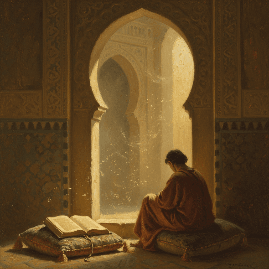Is singing haram in Islam — a solitary figure near an arched window with warm golden light