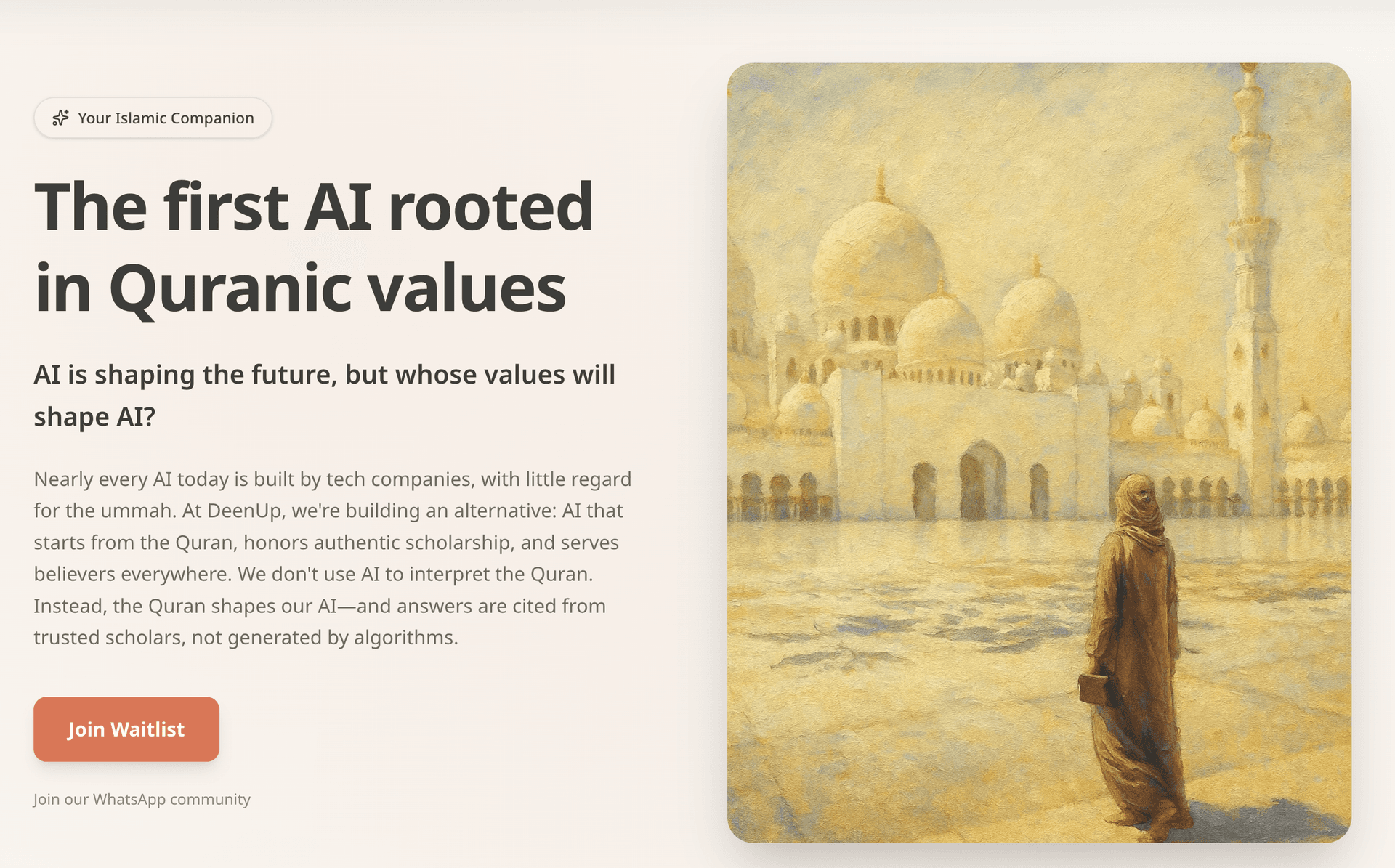 Islamful — a free Islamic tools platform showing prayer times and halal checker on a warm-toned background