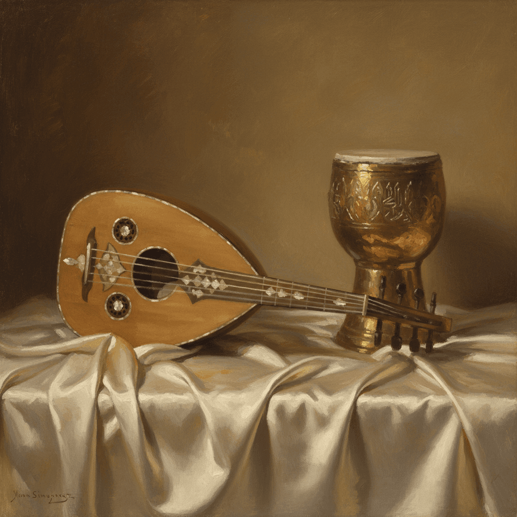 Are instruments haram in Islam โ musical instruments in warm muted oil painting tones