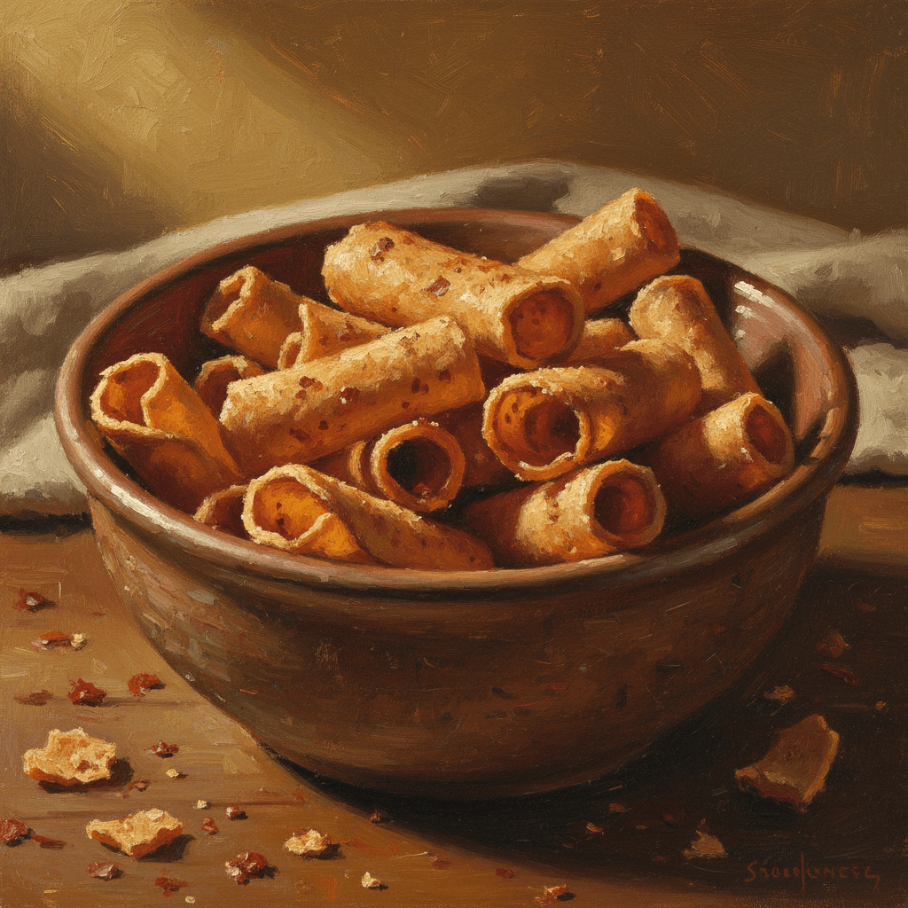 Are Takis haram in Islam โ spicy rolled chips in warm muted oil painting tones