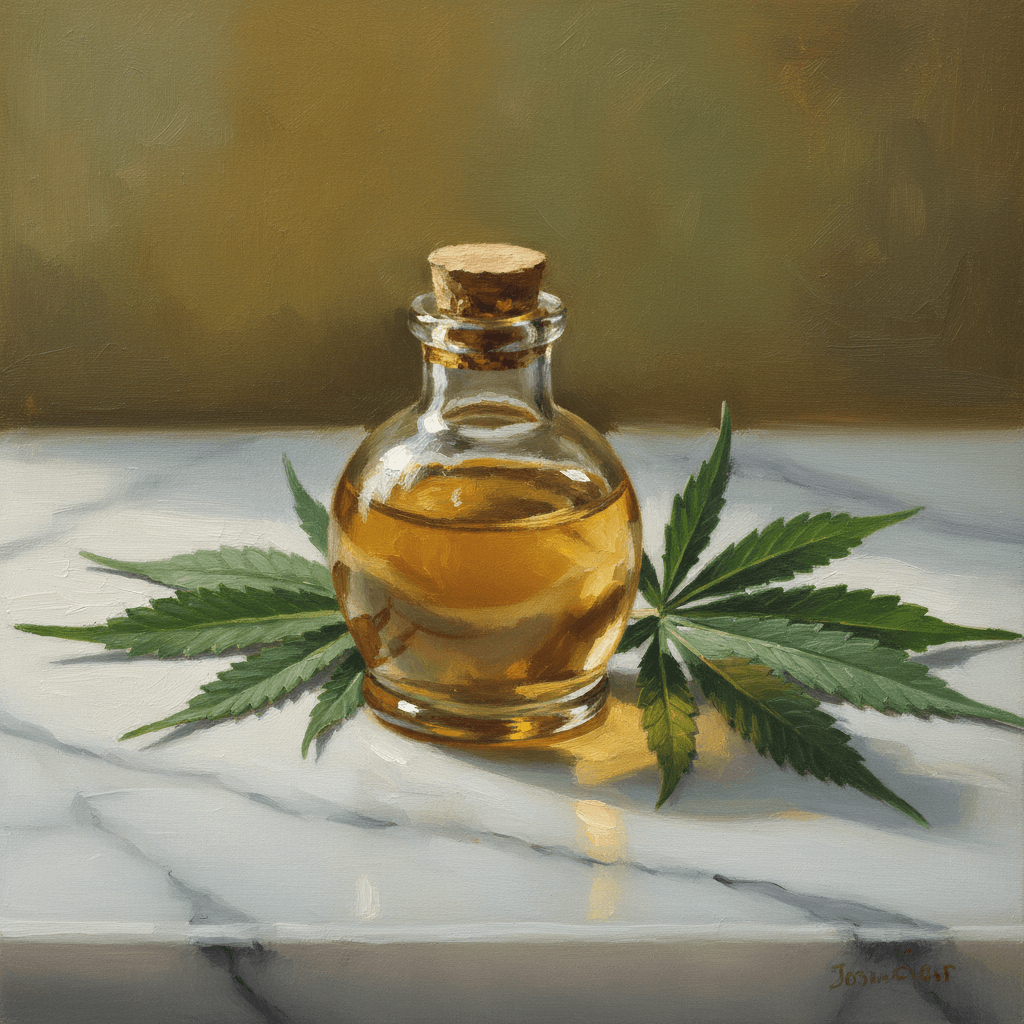 A CBD oil bottle with a dropper resting on a natural surface, representing the Islamic question of whether cannabidiol is permissible