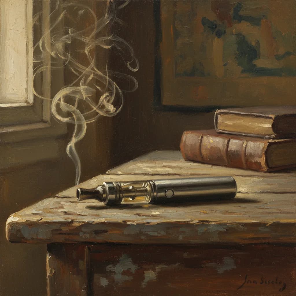 E-cigarette vaping device resting on a wooden surface, symbolizing the Islamic question of whether vaping is permissible